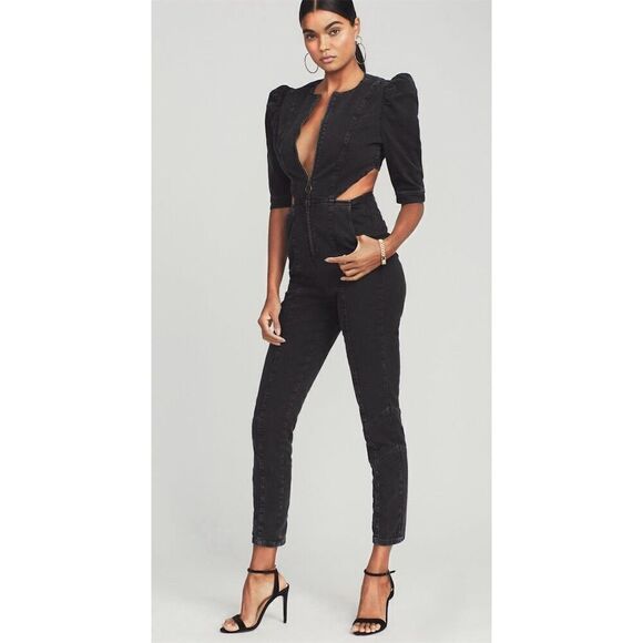 Retrofête Kiara Women's Black Jumpsuit XL Cut-Out Puff Sleeves